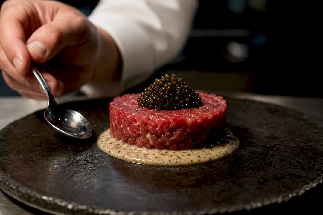 Wagyu tartare layered with truffle and caviar