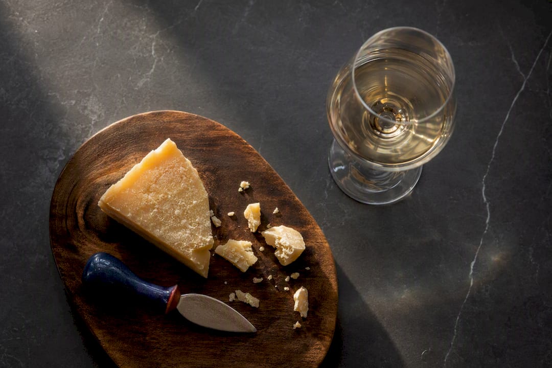 Aged cheese paired with white wine