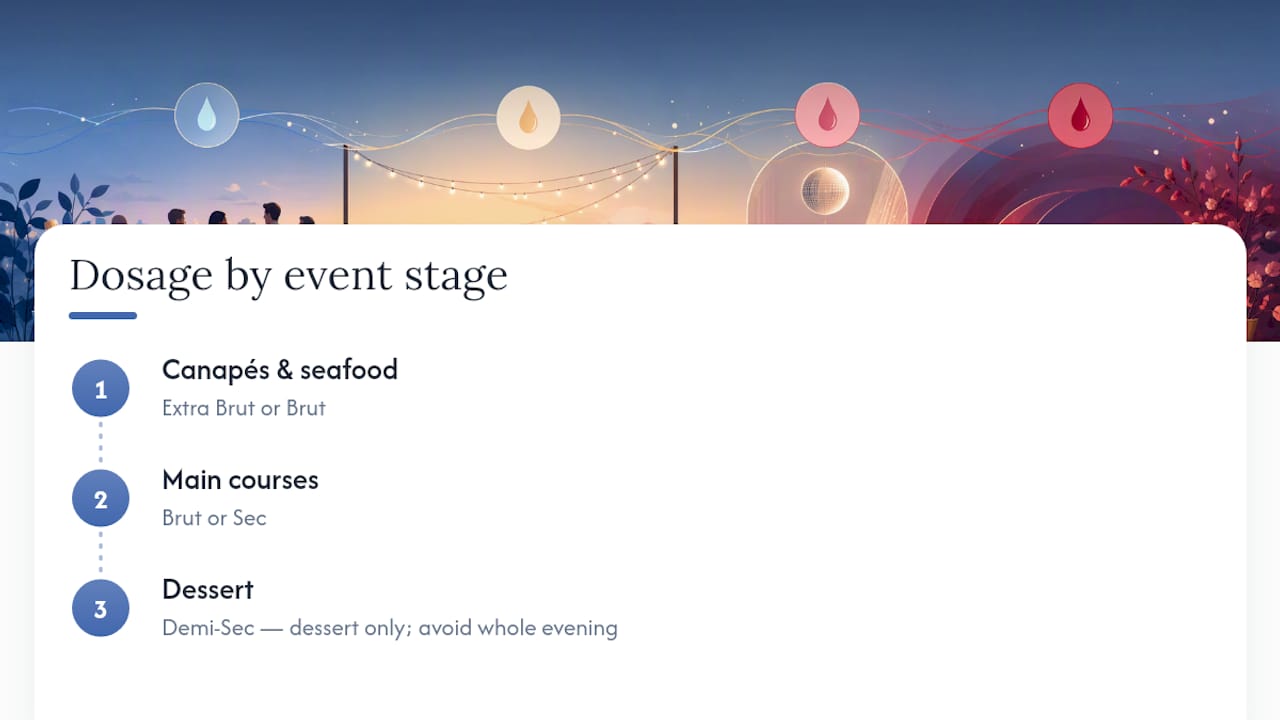 Champagne dosage sequence for event courses