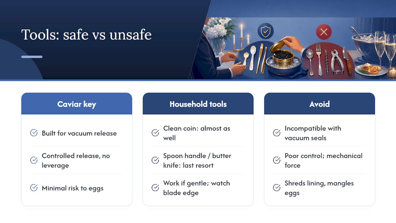 Comparison of safe and unsafe caviar-opening tools