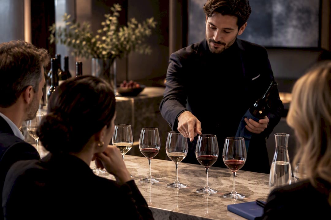 Sommelier guiding guests through corporate tasting