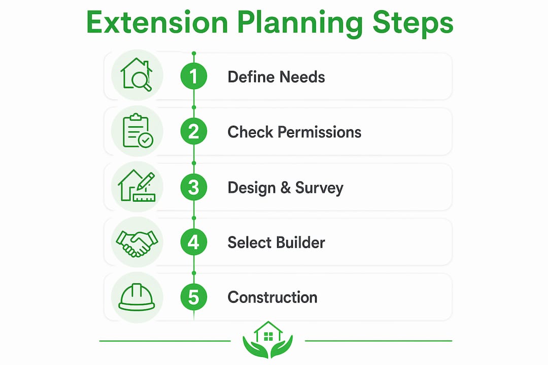 Infographic showing home extension planning steps