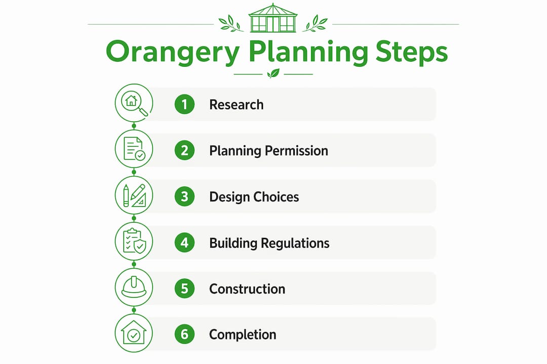 Infographic showing orangery planning process steps