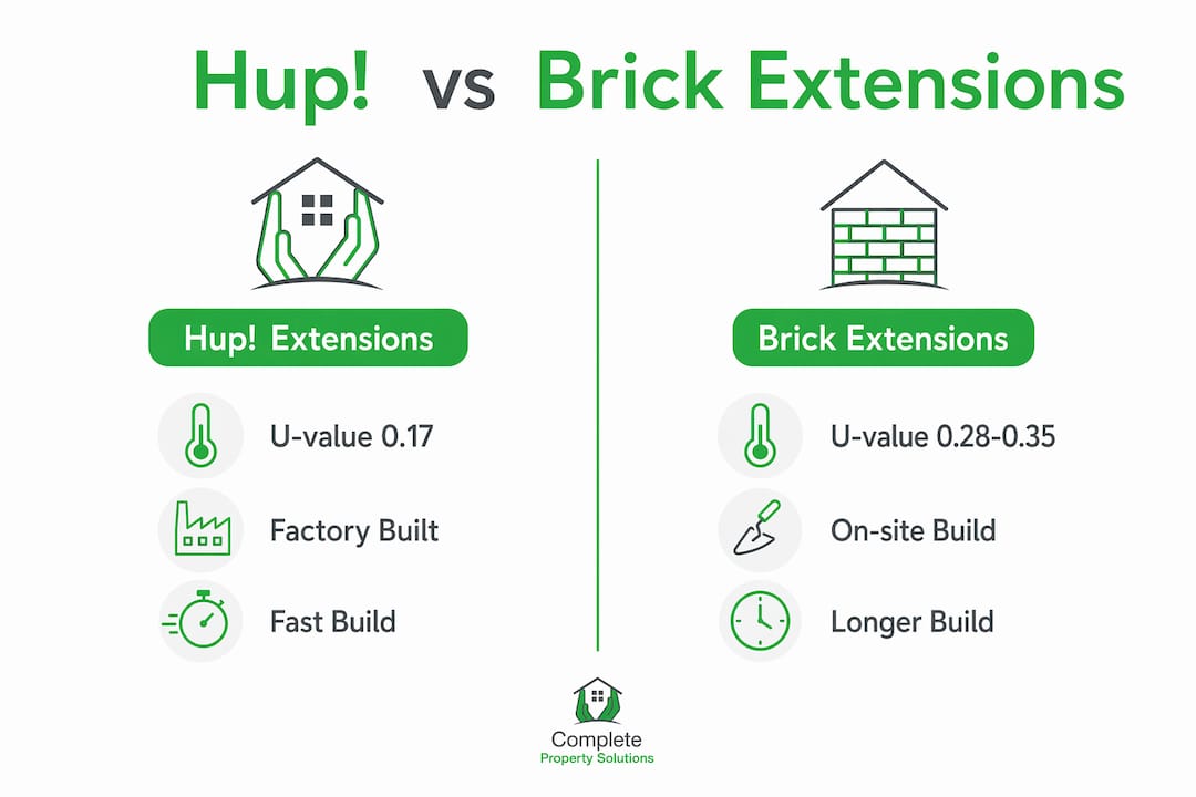 Infographic comparing hup and brick extensions energy efficiency