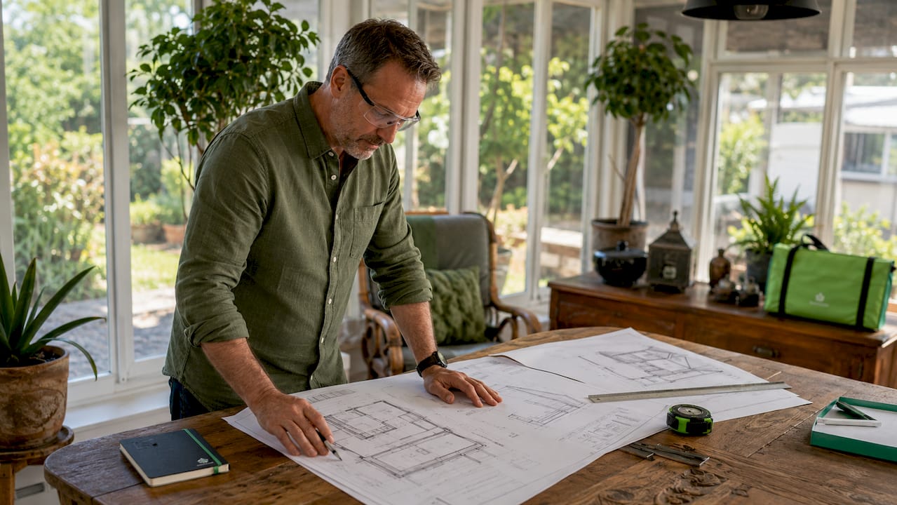 Man reviewing renovation scope on site