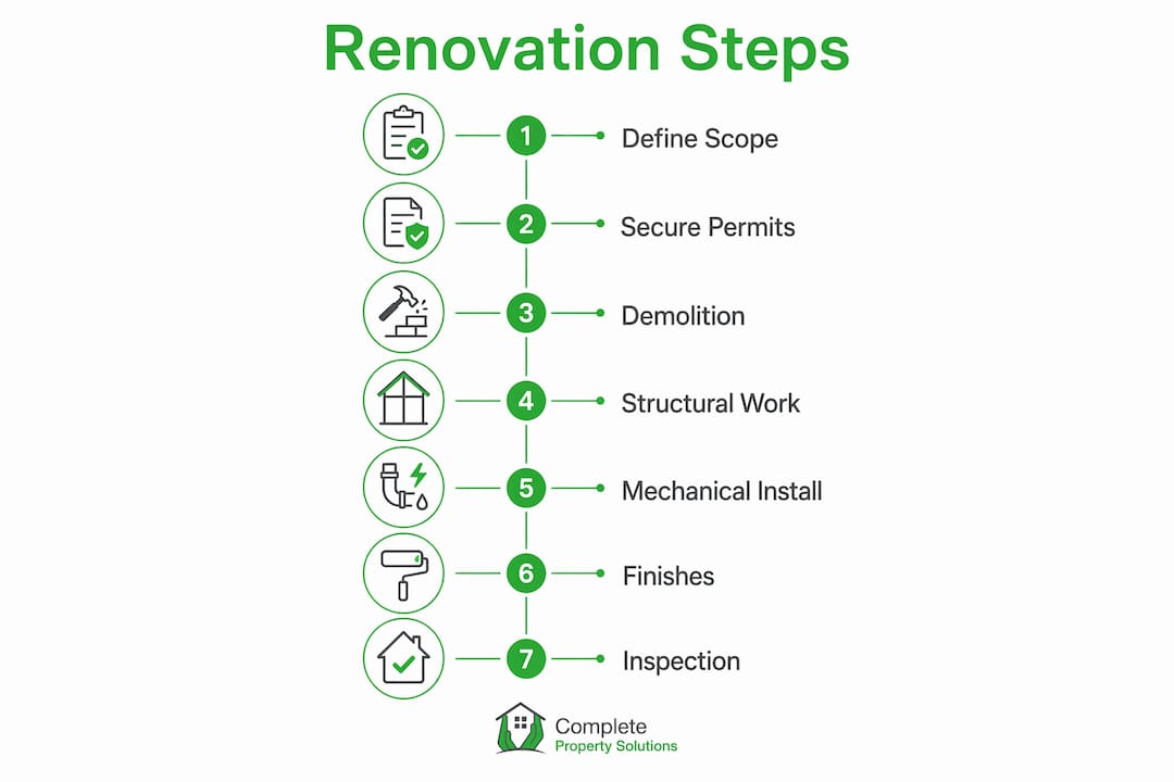 Infographic illustrating home renovation process steps