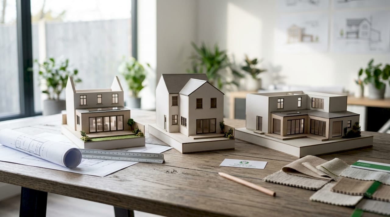 Architectural scale models of home extension types