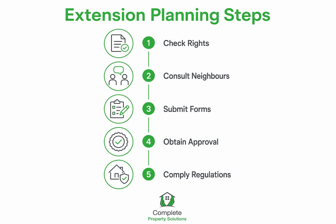 Infographic illustrating home extension planning steps
