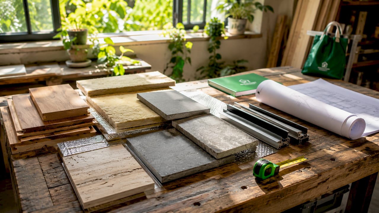 Close-up of extension material samples on drafting table