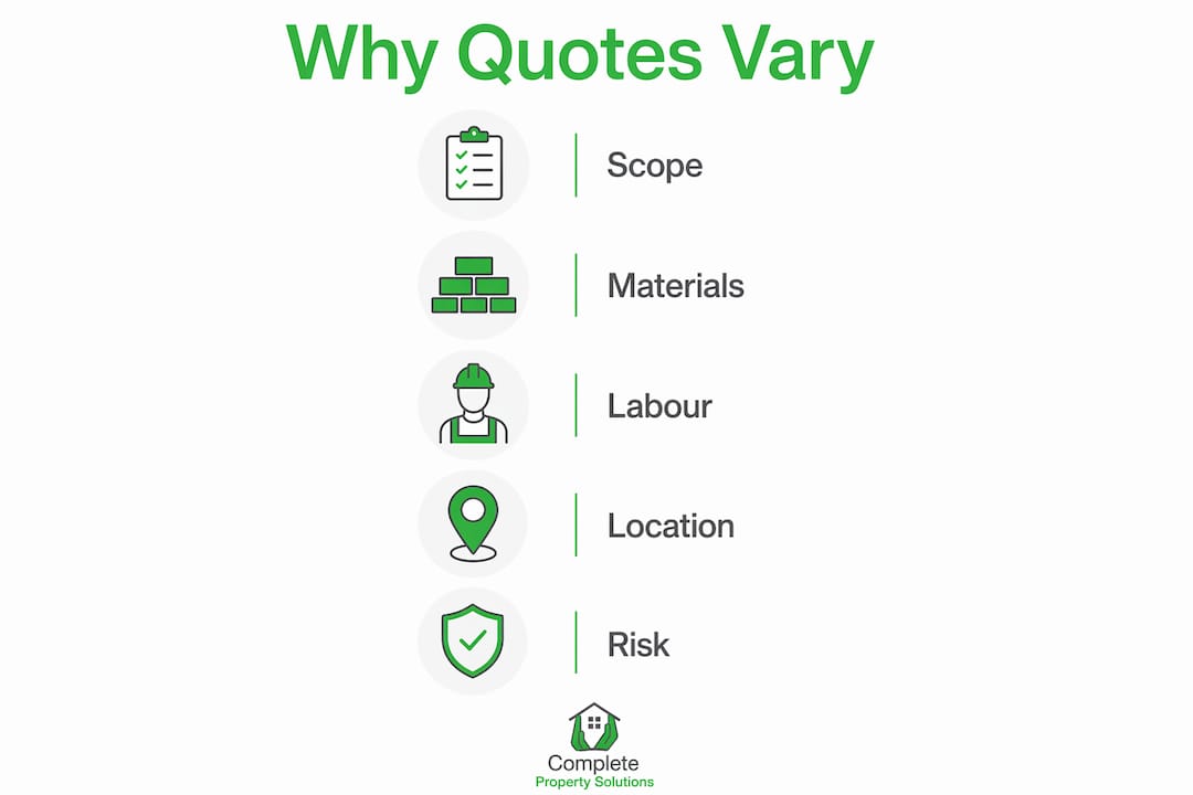 Infographic showing main factors causing extension quote differences