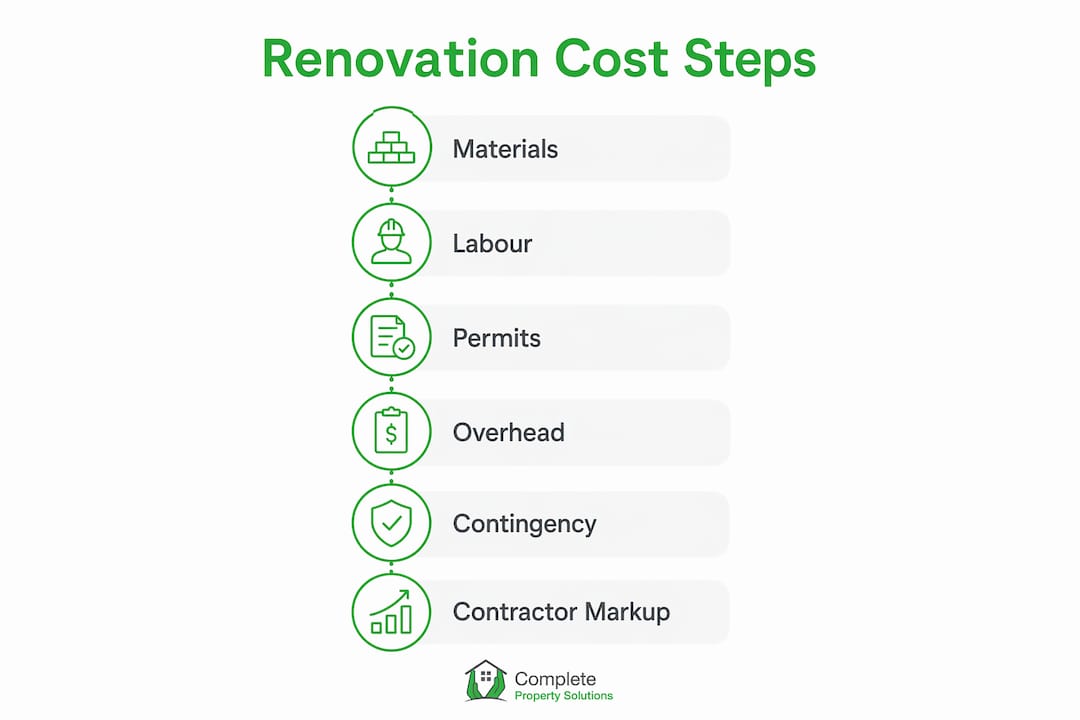 Infographic detailing renovation cost calculation steps