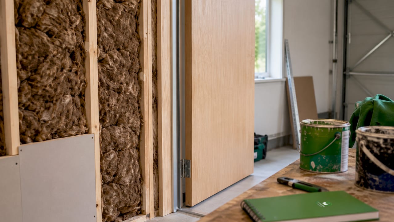 Fire door and insulation installation in garage conversion
