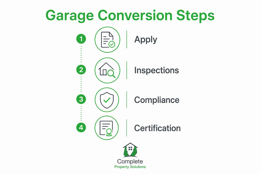 Infographic showing steps for garage conversion compliance