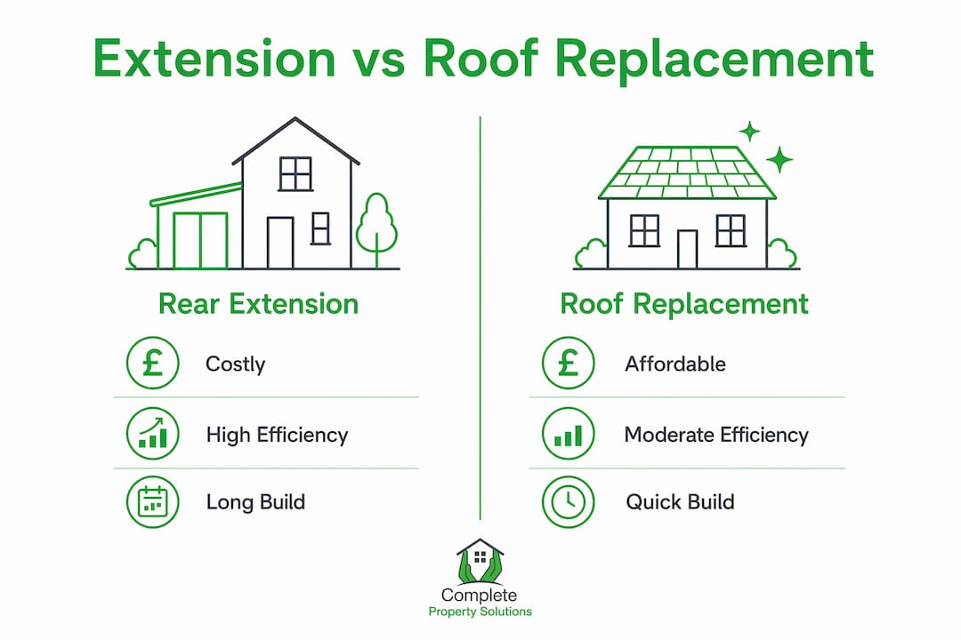 Infographic comparing rear extension and roof replacement
