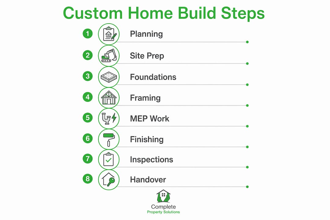 Infographic depicting step-by-step custom home build process