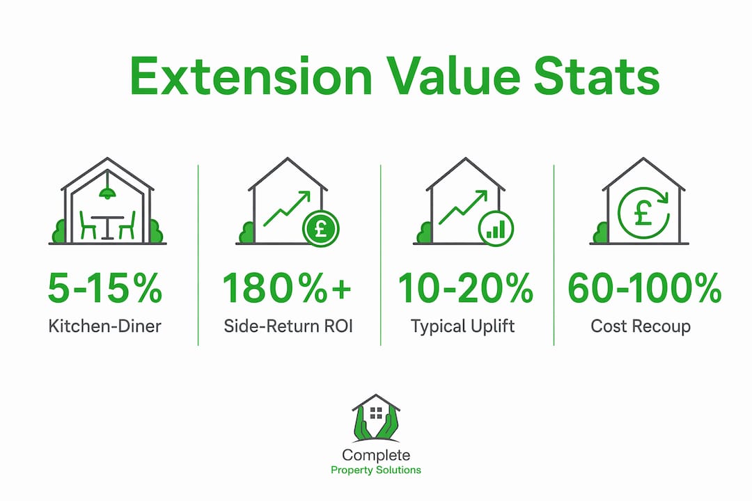 Infographic showing property value uplift percentages for extensions