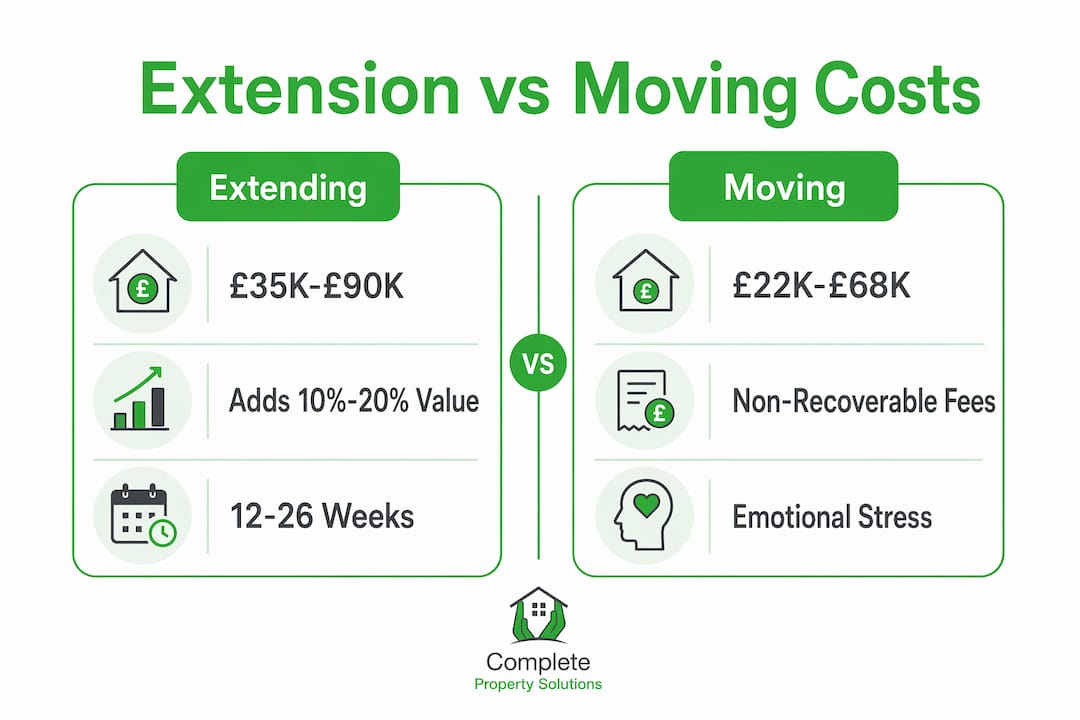 Infographic comparing home extension and moving costs