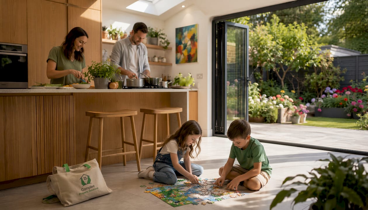 Family enjoying spacious open-plan home extension