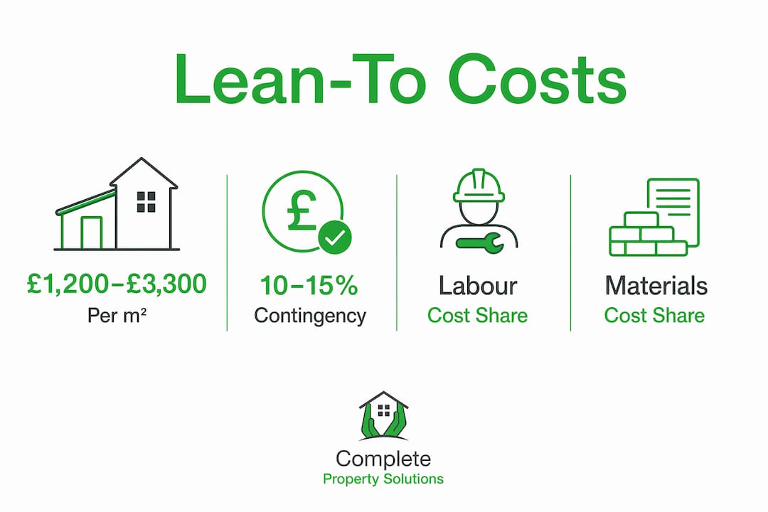 Infographic showing typical lean-to extension costs