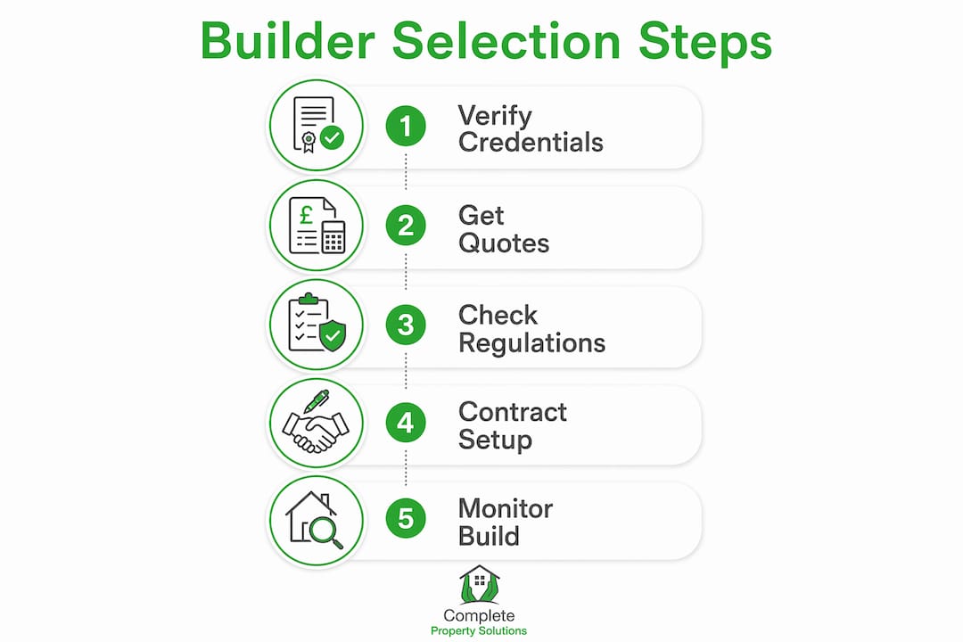 Infographic showing homeowner checklist steps for choosing extension builder