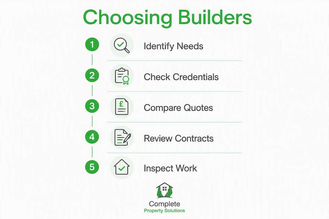 Infographic showing steps to choose builders in Lowton