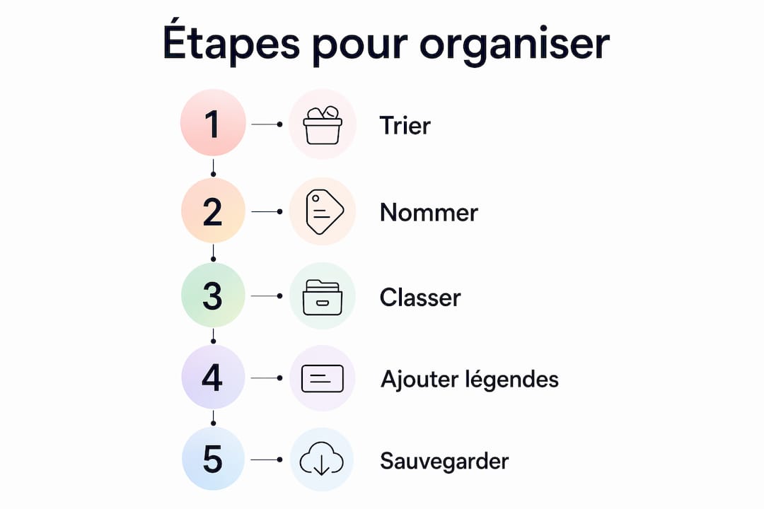 Infographie : les étapes clés pour créer et organiser facilement votre album photo numérique