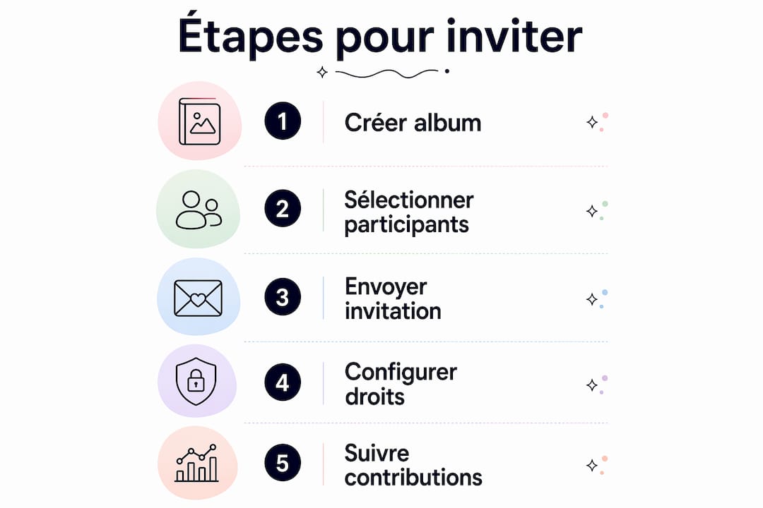 Infographie : les différentes étapes pour inviter quelqu’un à rejoindre un album partagé