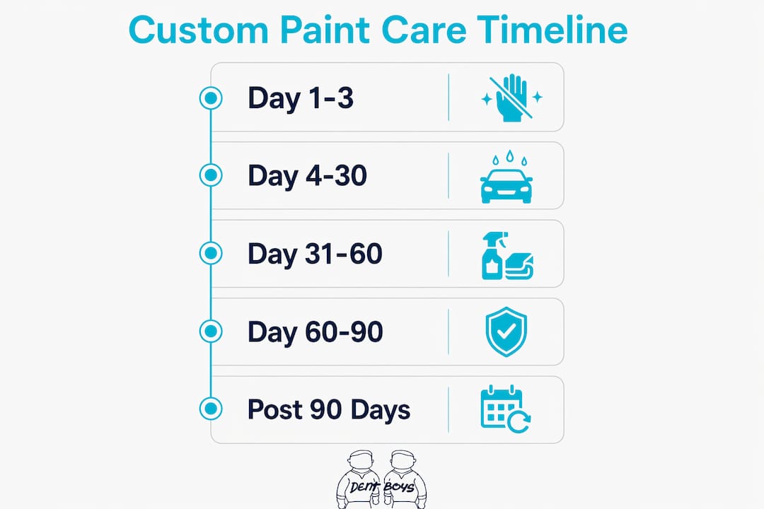 Infographic timeline outlining stages of custom paint care