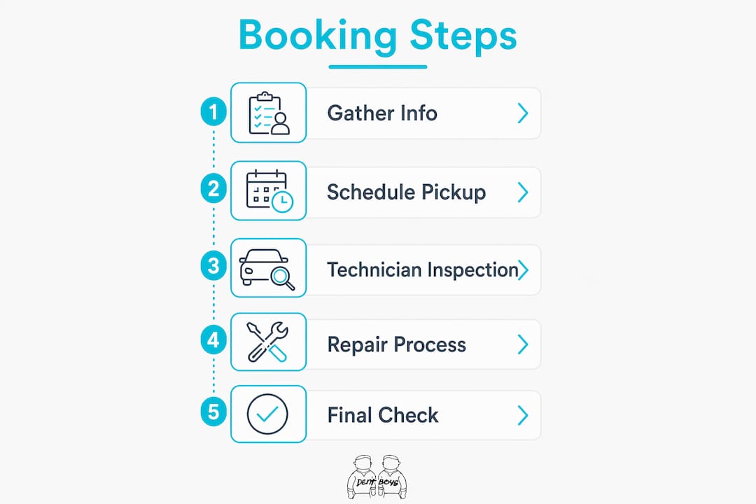 Infographic illustrating dent repair booking steps