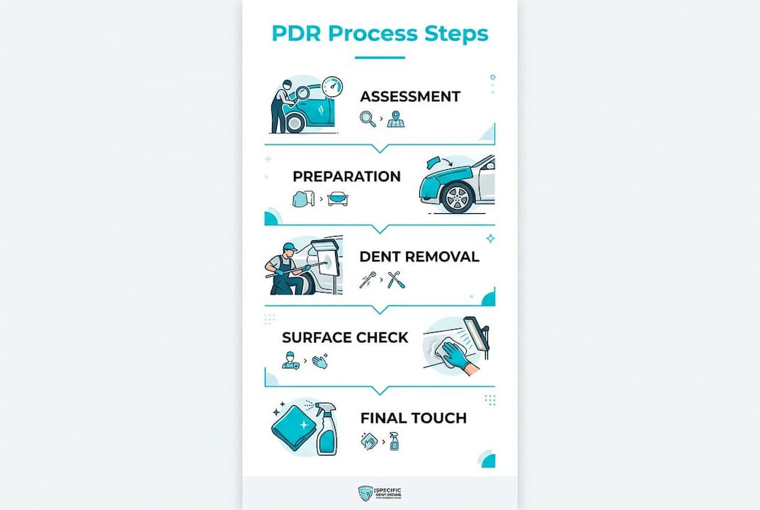 Infographic illustrating paintless dent repair steps