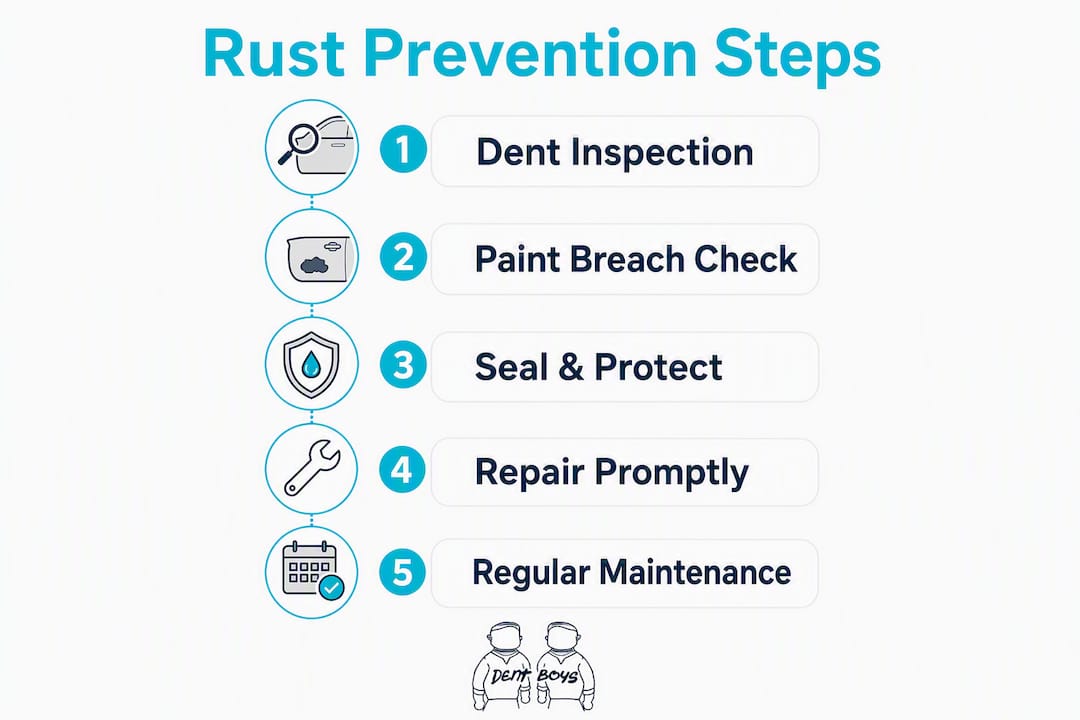 Infographic showing steps to prevent rust on dents