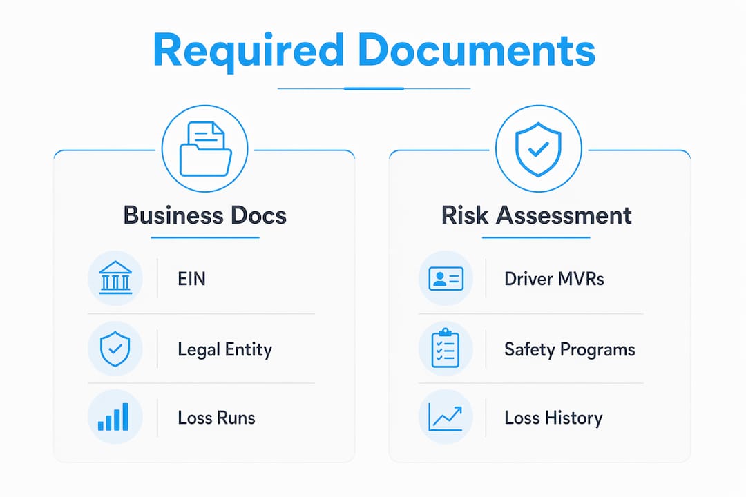 Infographic illustrating required documents for commercial fleet insurance setup