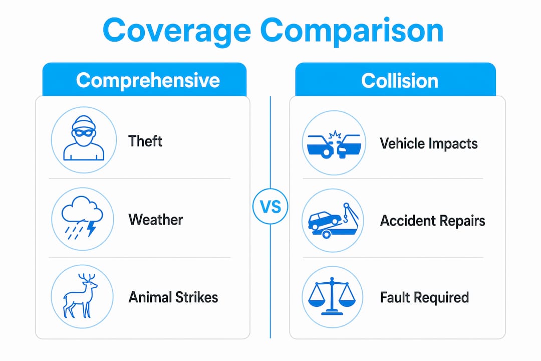 Infographic comparing comprehensive and collision coverage types