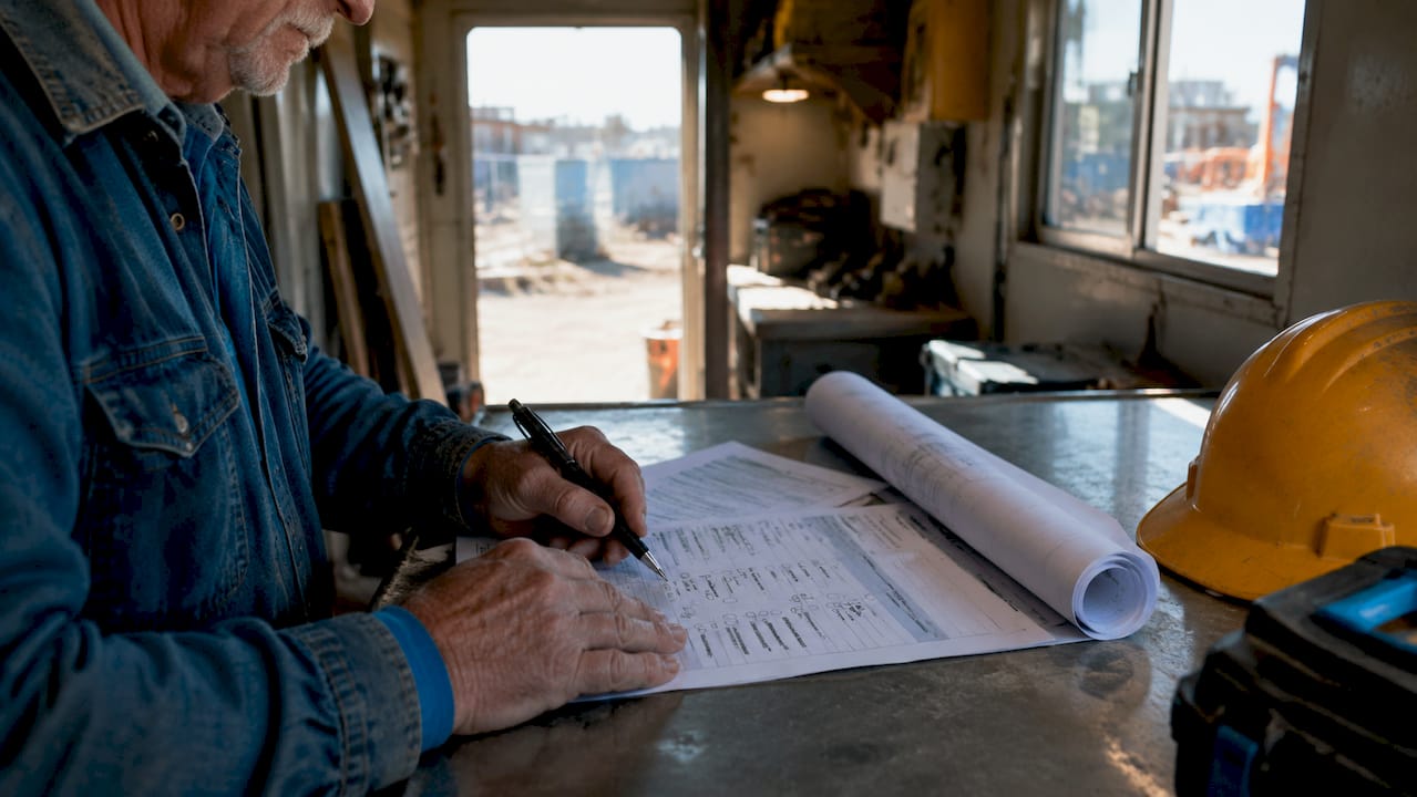 Hands reviewing builders risk insurance policy