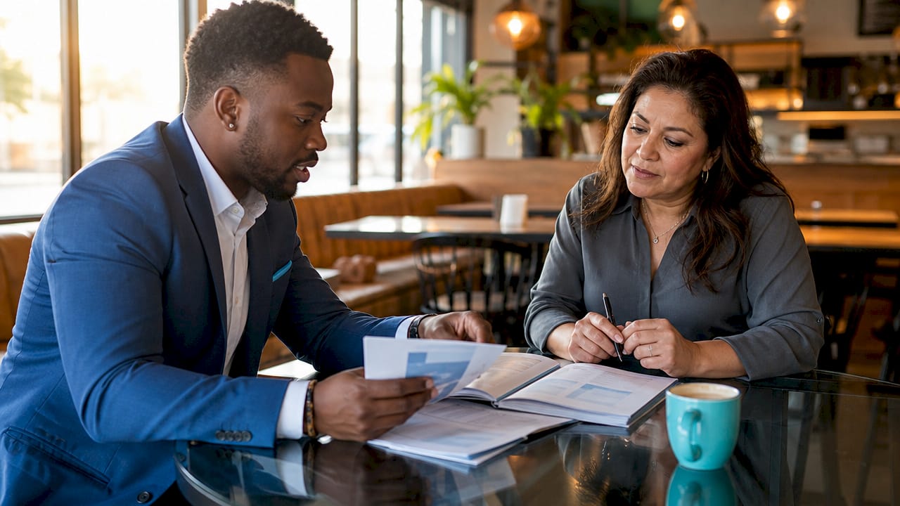 Agent and client discussing insurance coverage