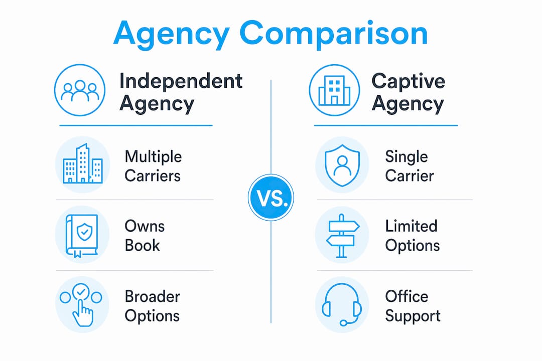 Infographic comparing independent and captive insurance agencies