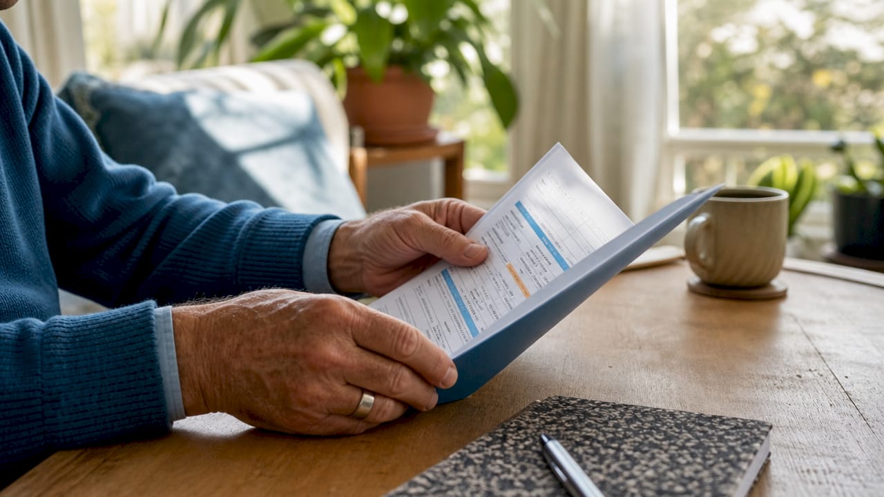 Senior man highlighting insurance coverage details
