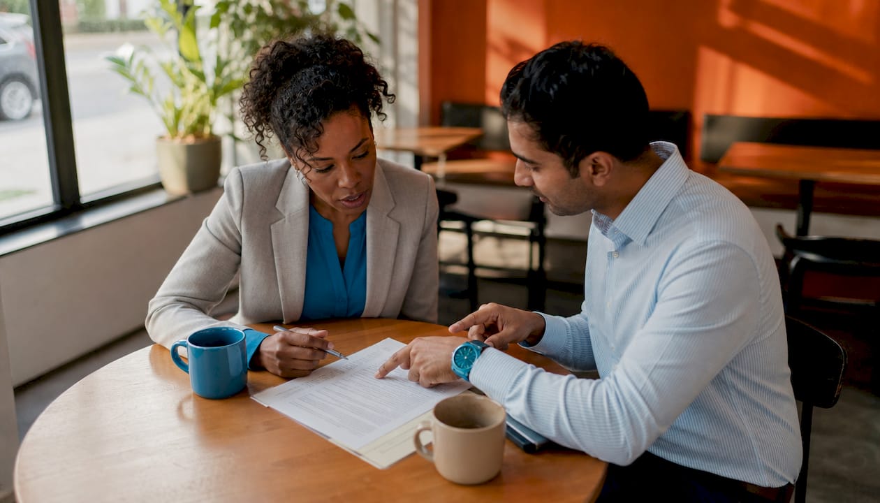 Professionals discussing insurance clauses