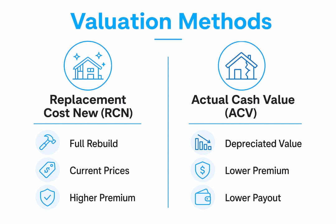 Infographic comparing RCN versus ACV valuation methods