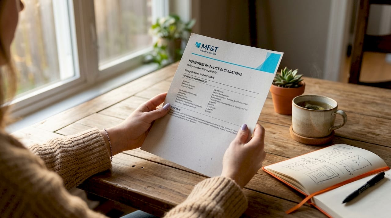 Hands reviewing insurance declarations page closely