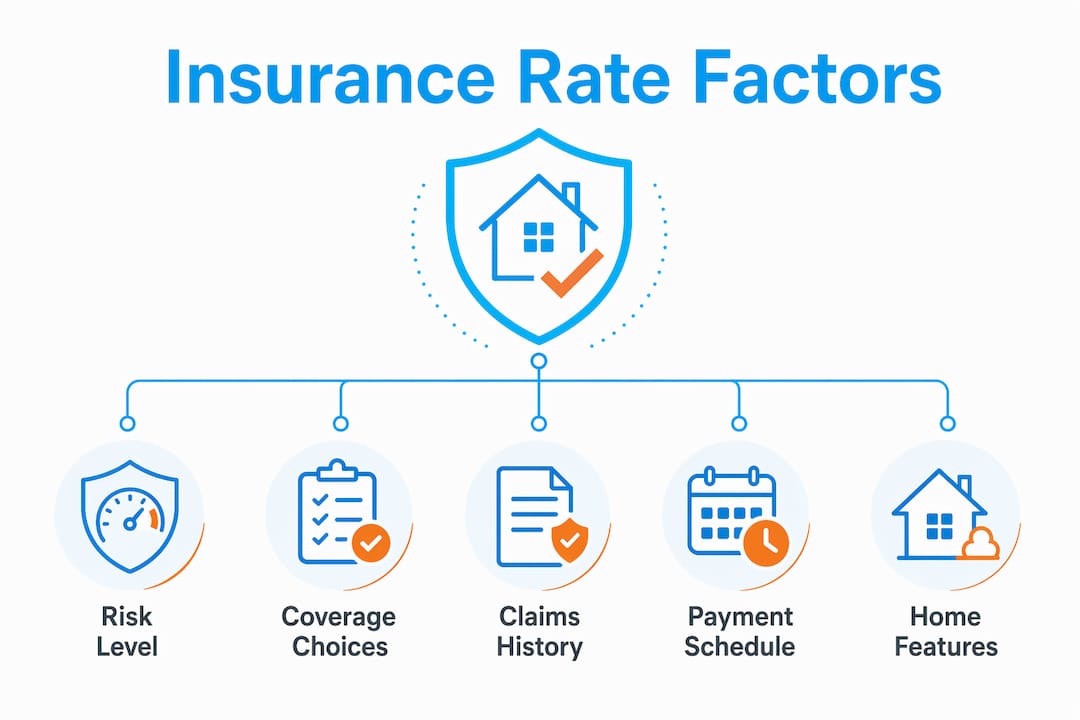 Infographic illustrating key factors affecting home insurance rates