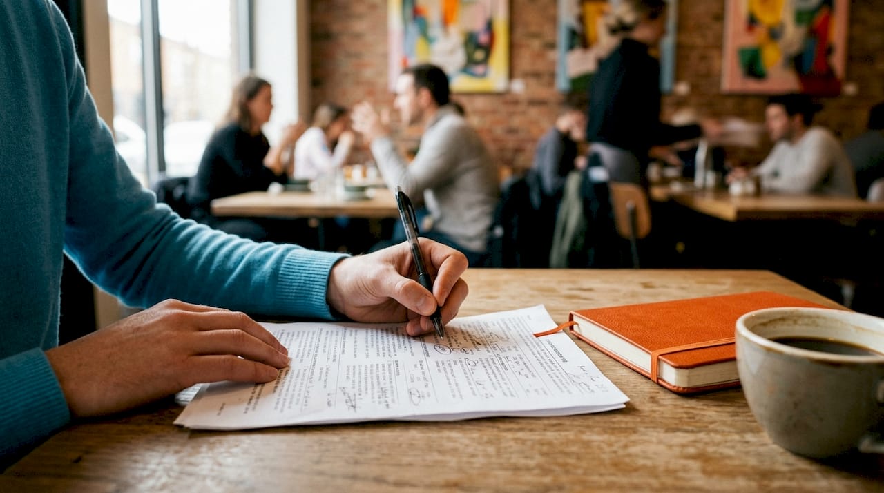 Hands marking insurance underwriting paperwork
