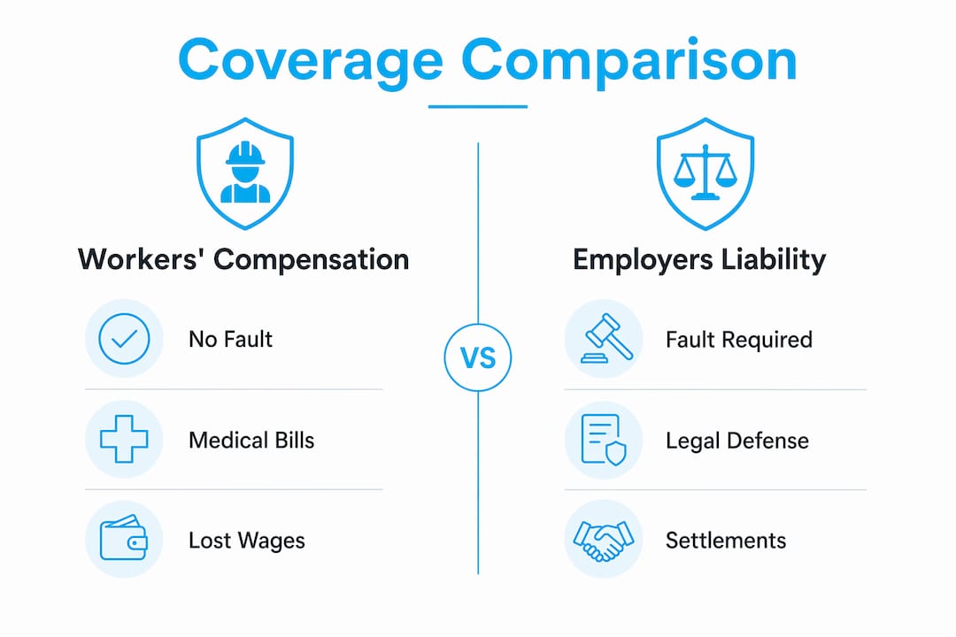 Infographic comparing workers' compensation and employers liability coverage
