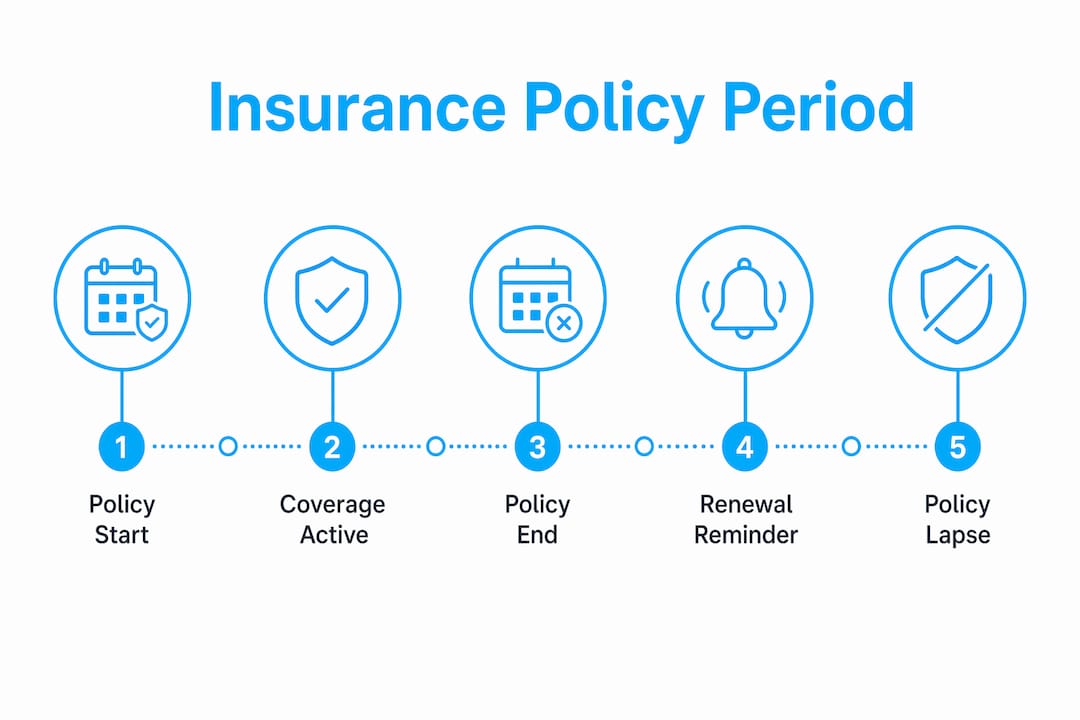 Infographic illustrating insurance policy period steps