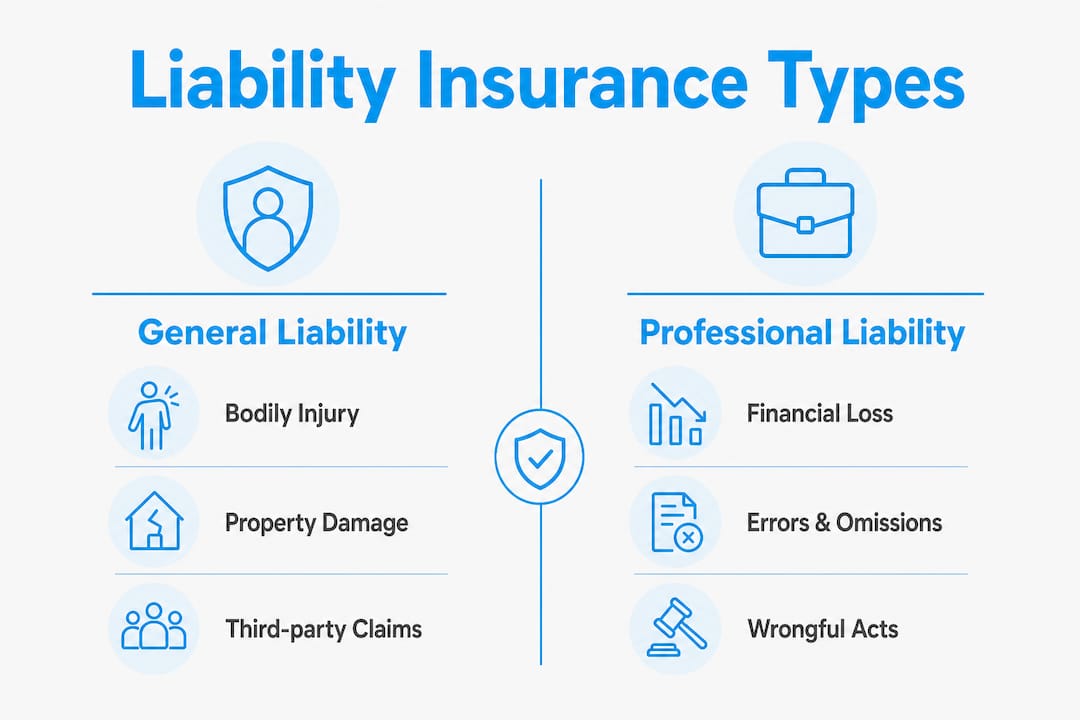 Infographic contrasting general liability and professional liability coverage
