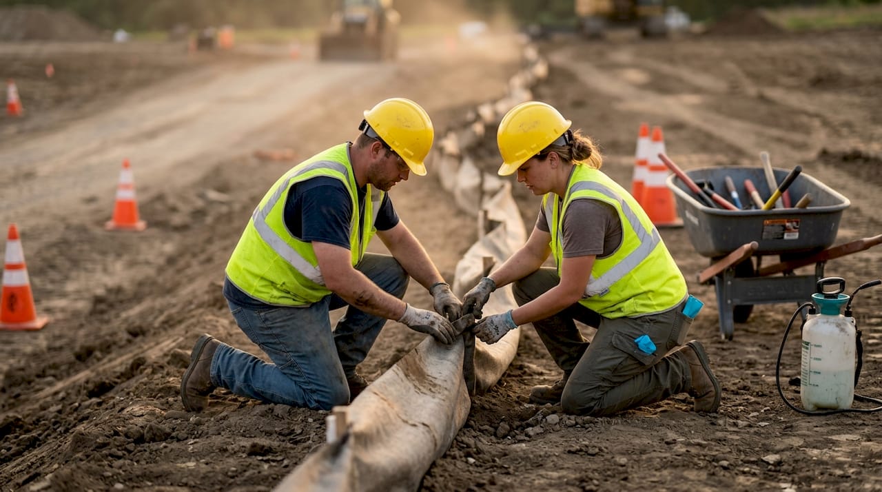 Construction workers handling pollution prevention