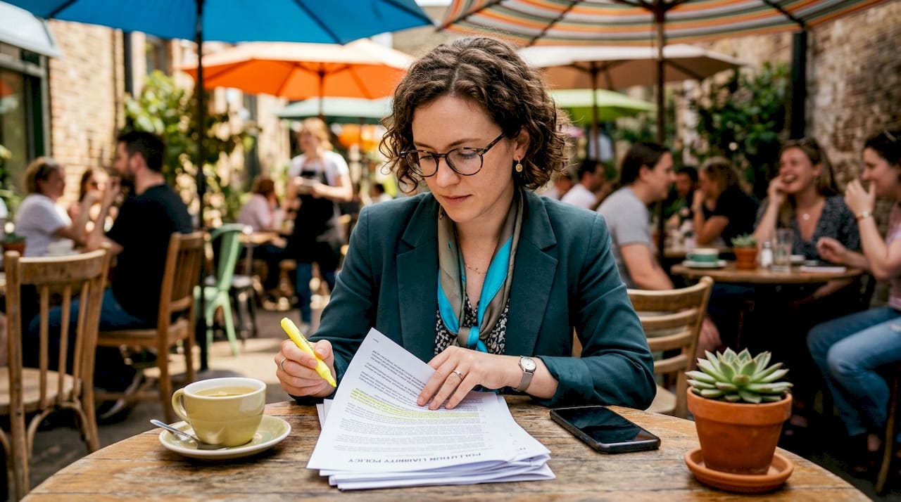 Insurance agent reviewing coverage documents