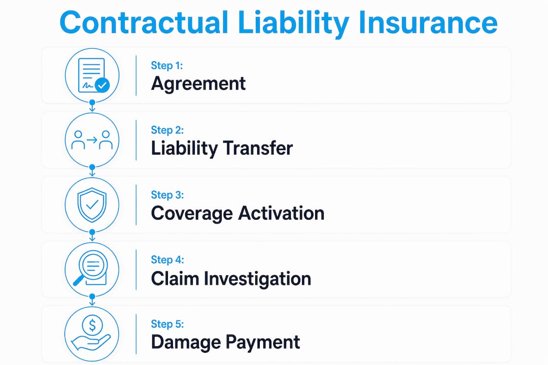 Infographic illustrating contractual liability insurance process steps