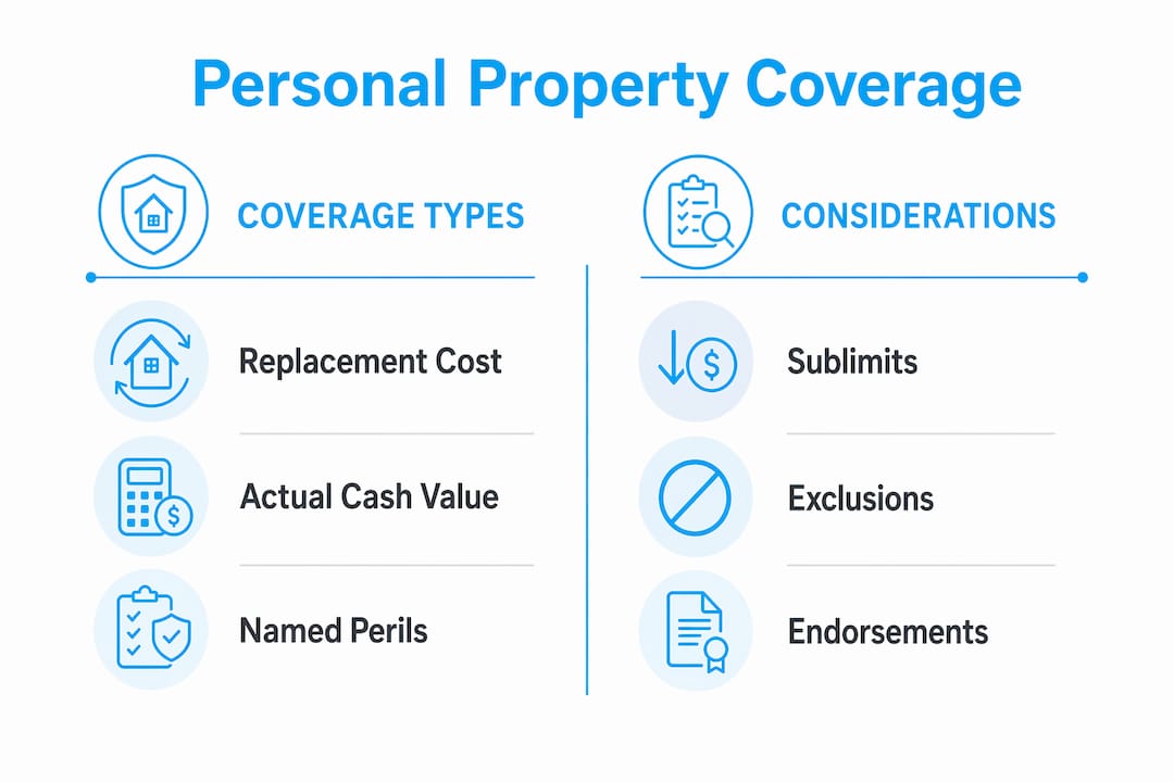 Infographic comparing personal property coverage types and considerations