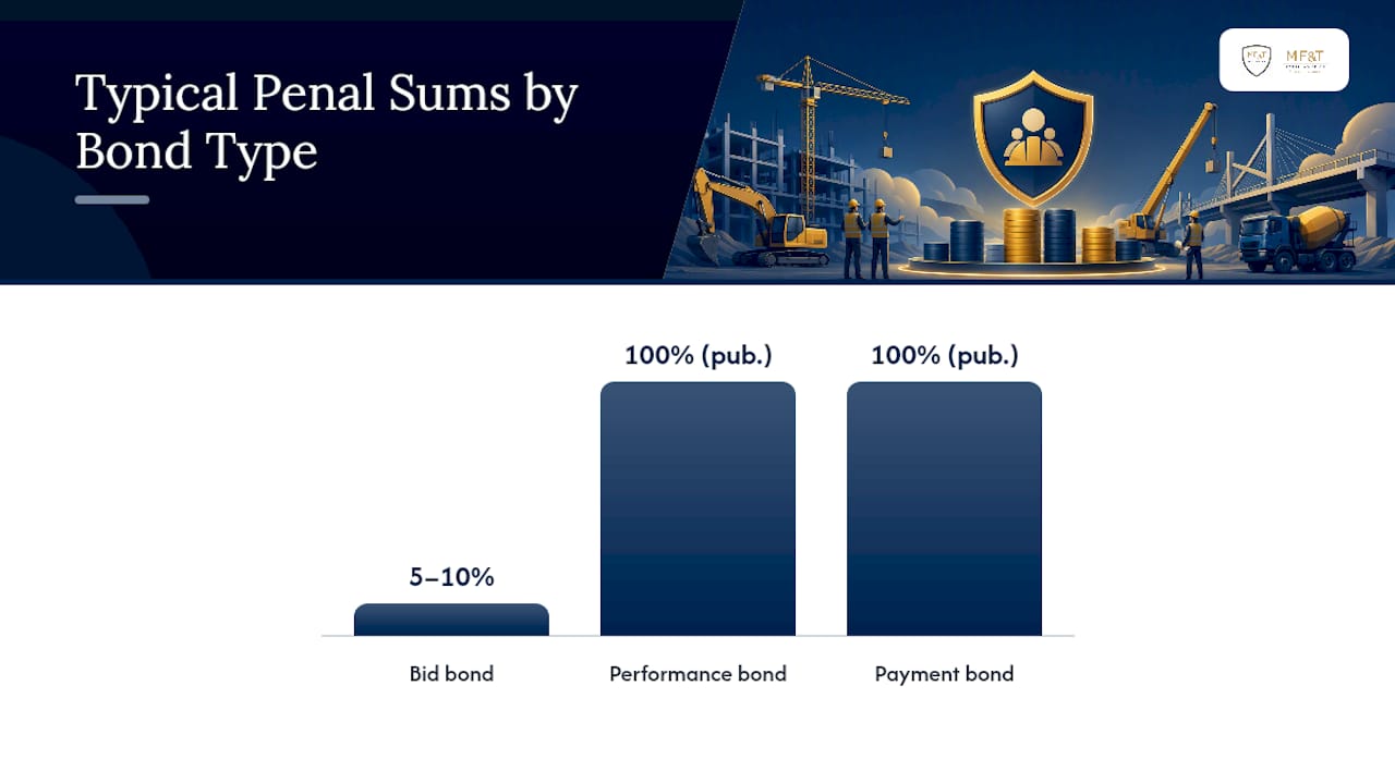 Comparison infographic of bid, performance, and payment bonds